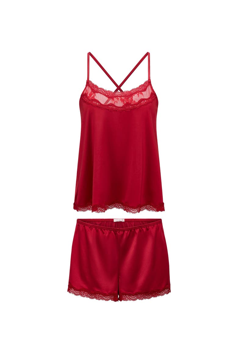 Tiani Pajama Cami And Shorts Set, Alternate, color, Dark red
