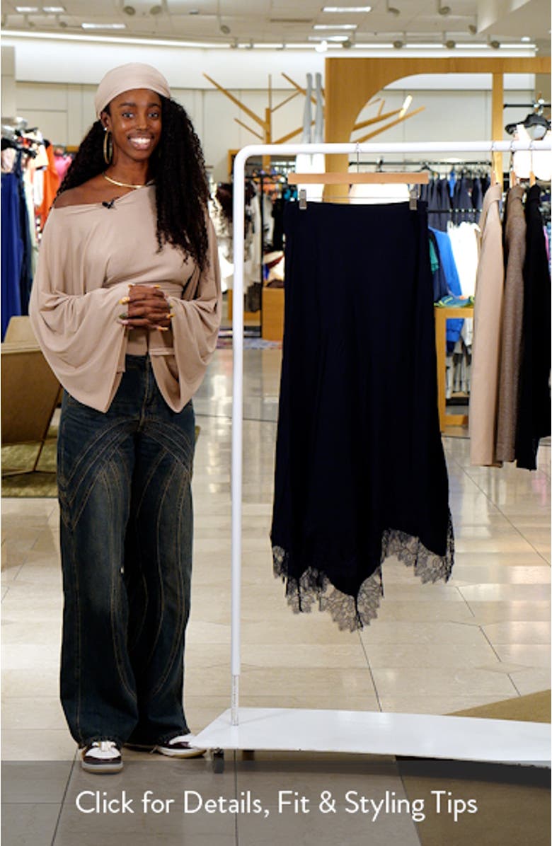 Lace Trim Handkerchief Hem Midi Skirt, sales video thumbnail