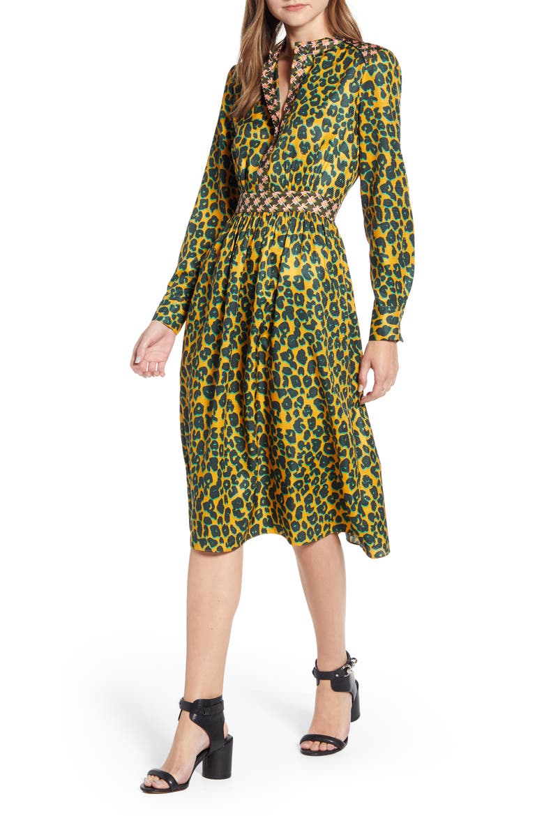 Long Sleeve Mixed Print Midi Dress, Main, color, COMBO L