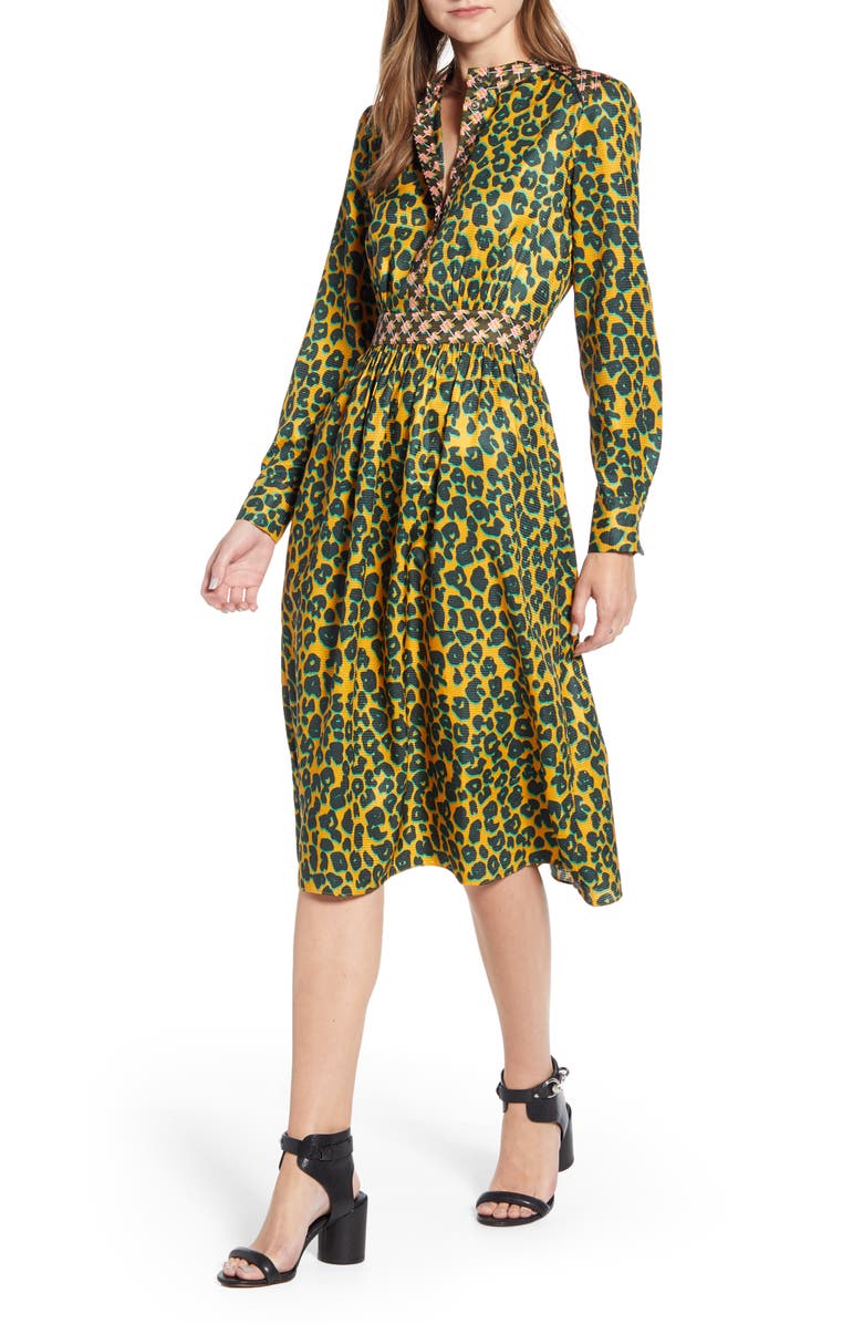 Scotch & Soda Long Sleeve Mixed Print Midi Dress, Main, color,