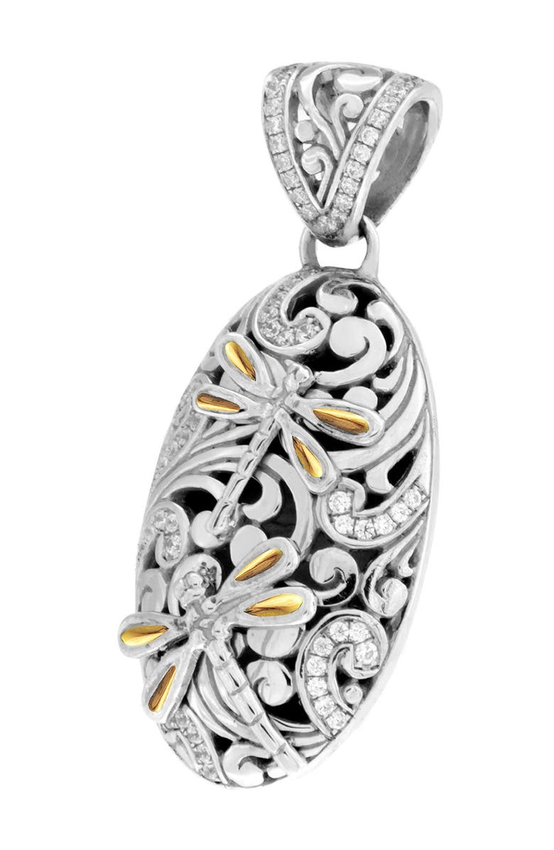 DEVATA 18K Gold & Sterling Silver Dragonfly CZ Pendant, Alternate, color,