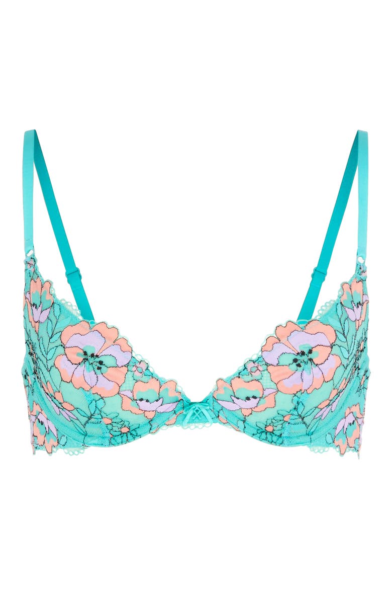 Floral Trip Lace Unlined Plunge Bra, Alternate, color, TEAL THUNDER