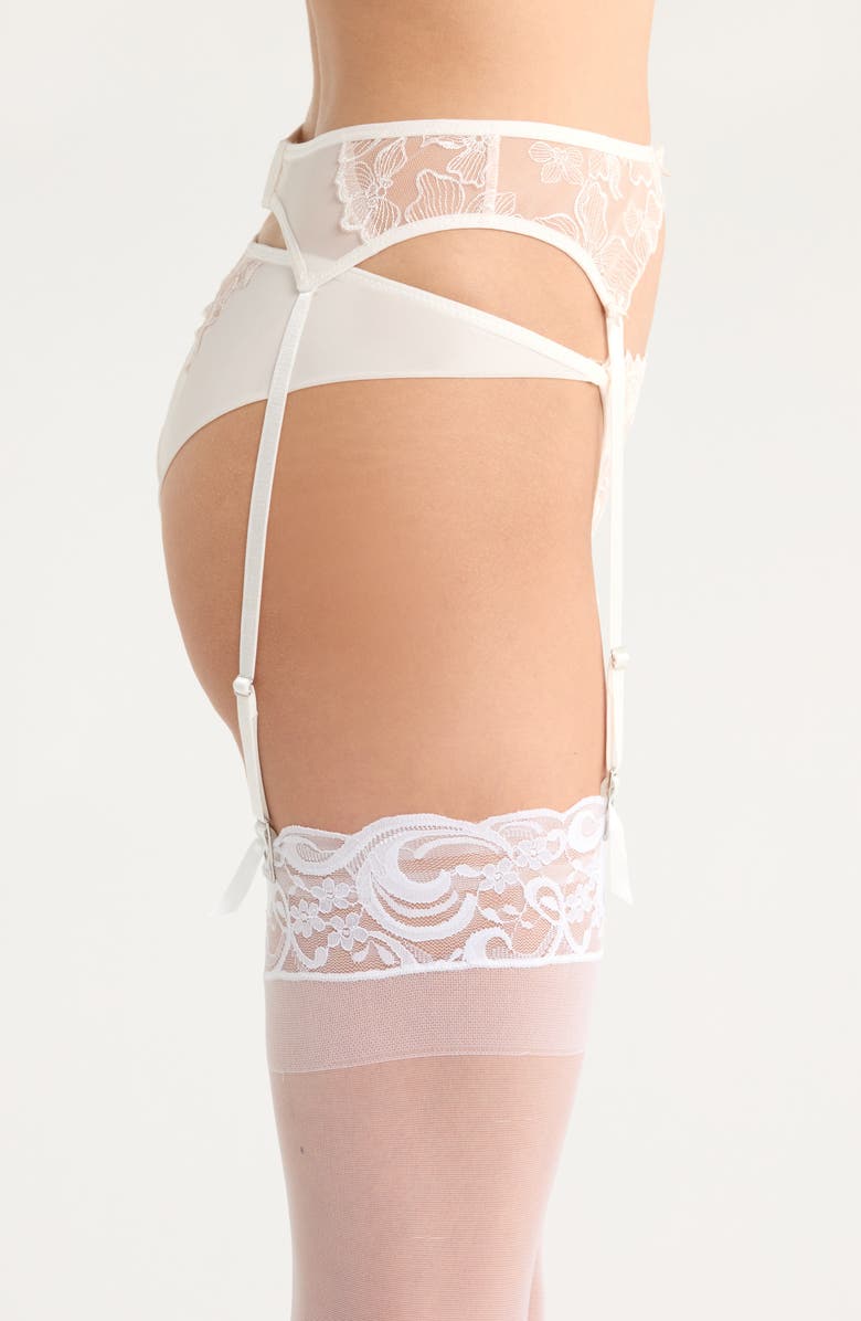Hunkemöller Lauren Embroidered Mesh Garter Belt, Alternate, color, Snow White