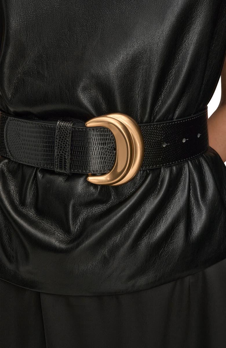 Donna Karan New York Faux Leather Sleeveless Belted Mixed Media Dress, Alternate, color, Black