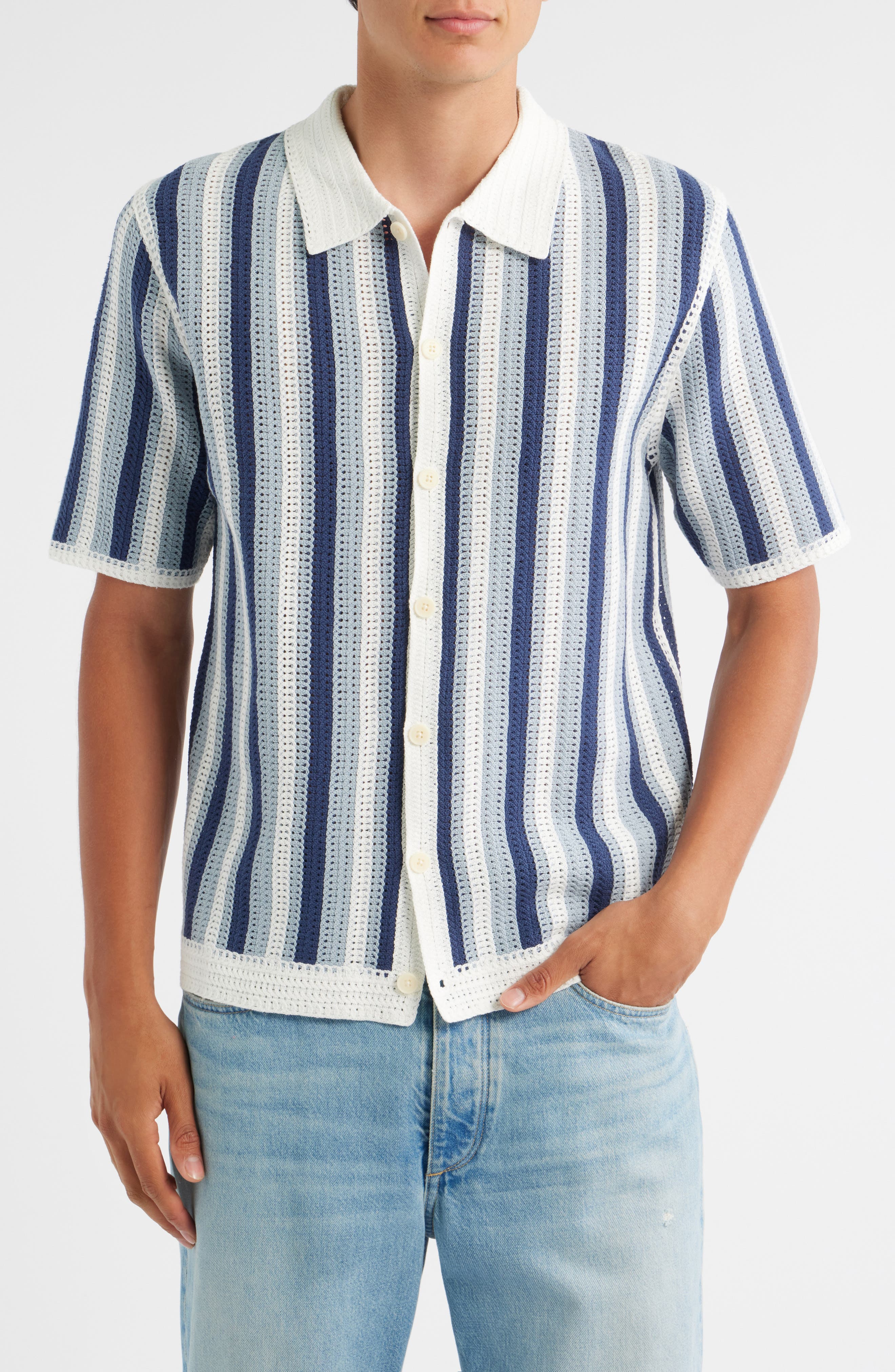 Wax London Porto Stripe Short Sleeve Cotton Blend Button-Up Shirt