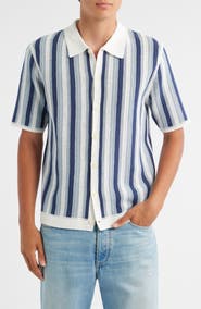 Wax London Porto Stripe Short Sleeve Cotton Blend Button-Up Shirt