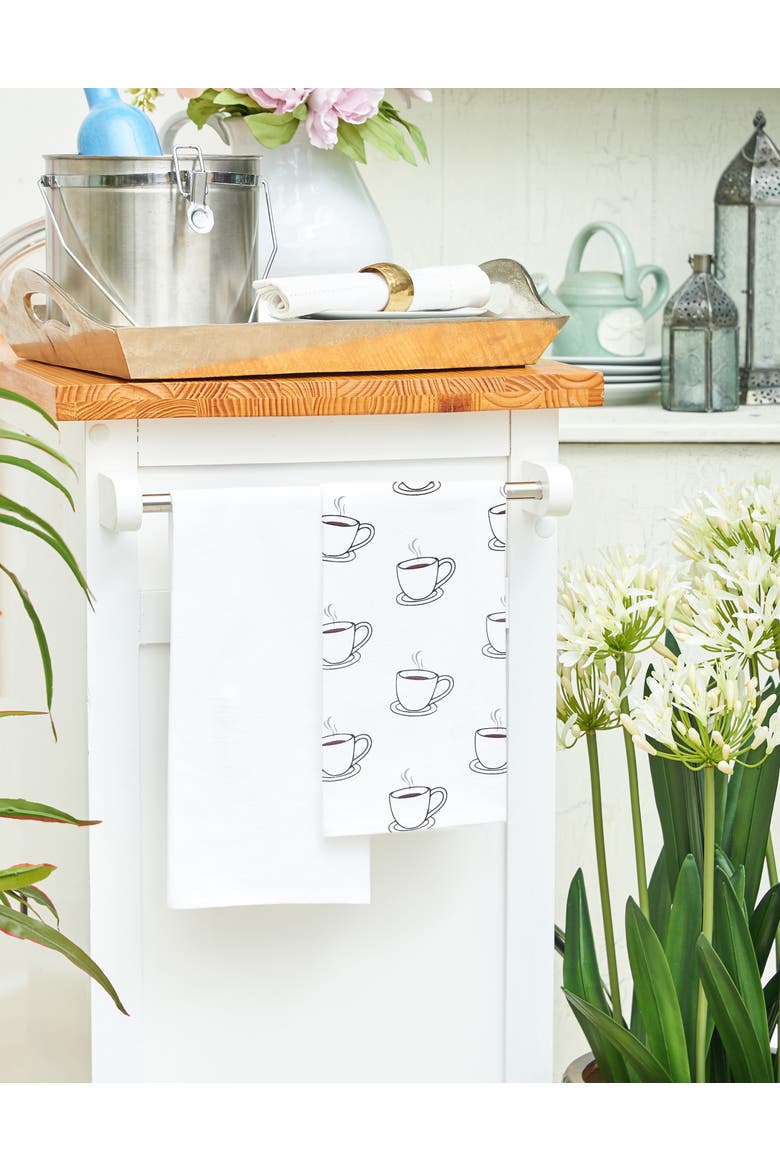 Coffee Cups Embroidered Cotton Flour Sack Kitchen Towel, Alternate, color, White
