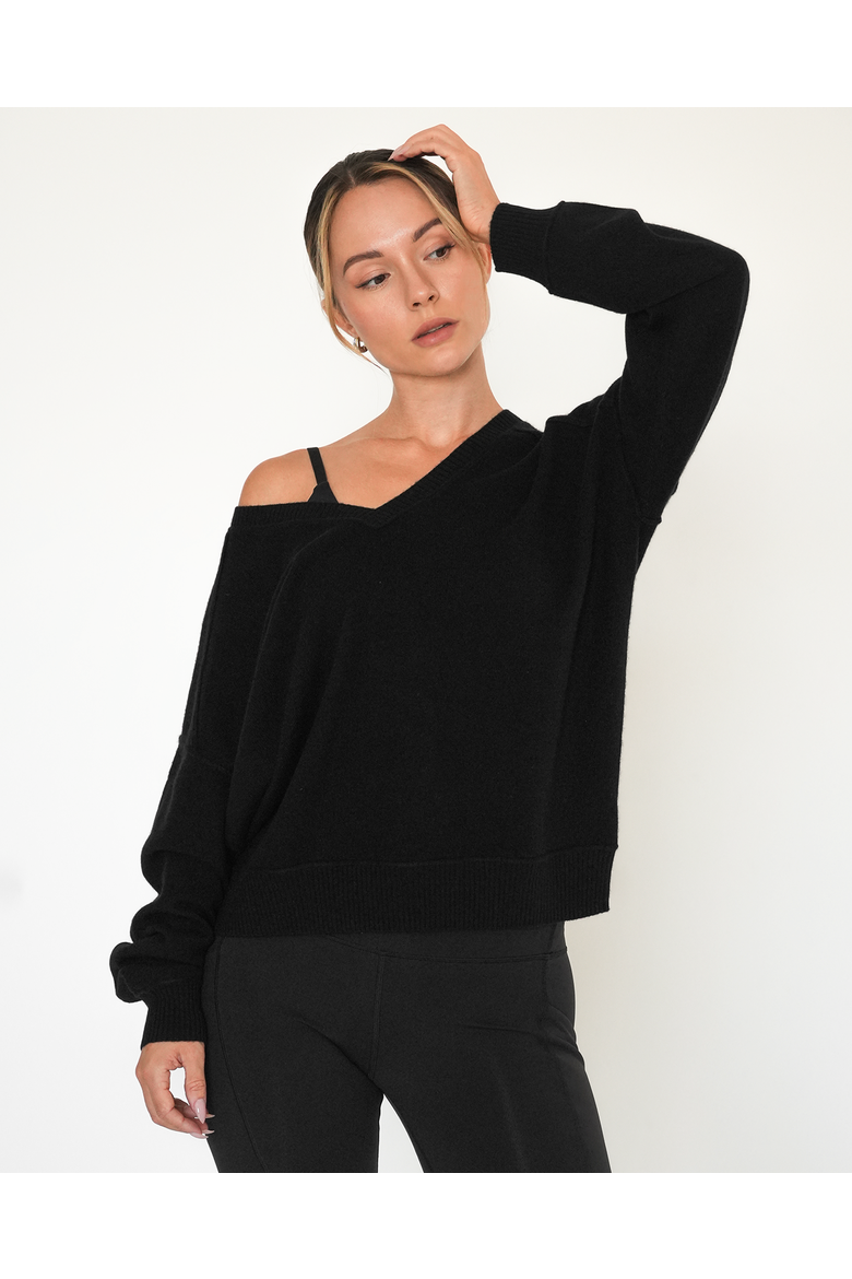 Nora V-Neck Cashmere Sweater, Alternate, color, Black