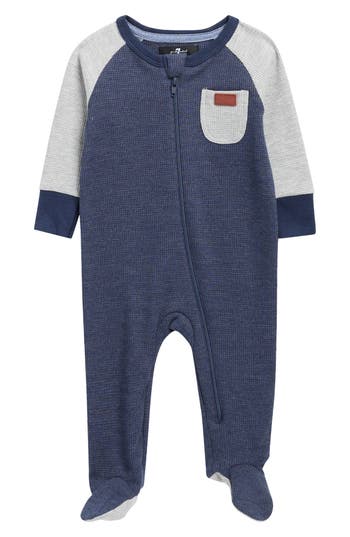 7 For All Mankind Raglan Waffle Knit Footie In Blue