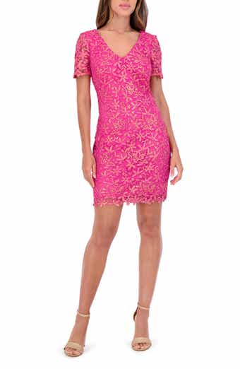 Kensie Embroidered Floral Lace Short Sleeve Sheath Dress