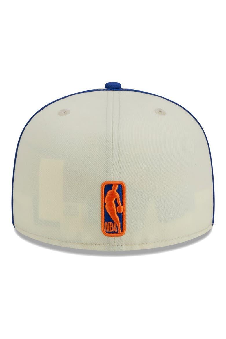 Men's New Era Cream/Blue New York Knicks Piping 2-Tone 59FIFTY Fitted Hat, Alternate, color, Cream