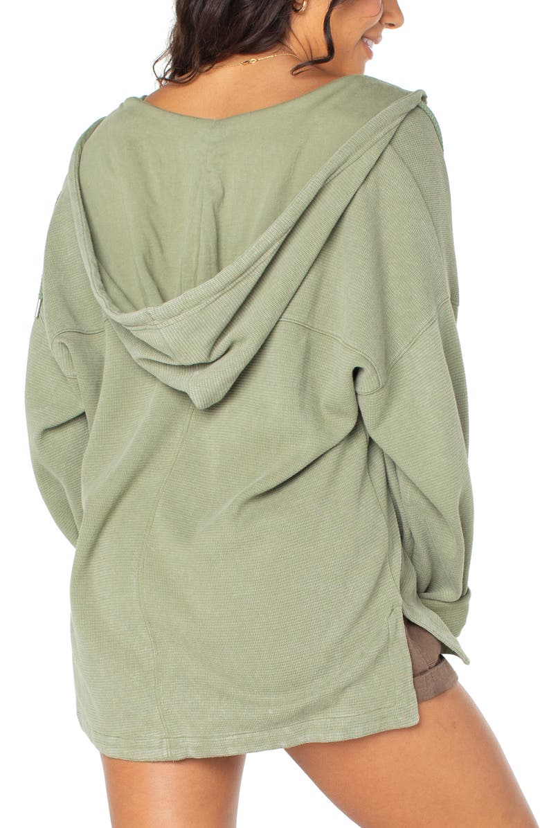Roxy Clear Water Waffle Knit Button Front Hoodie, Alternate, color, Oil Green