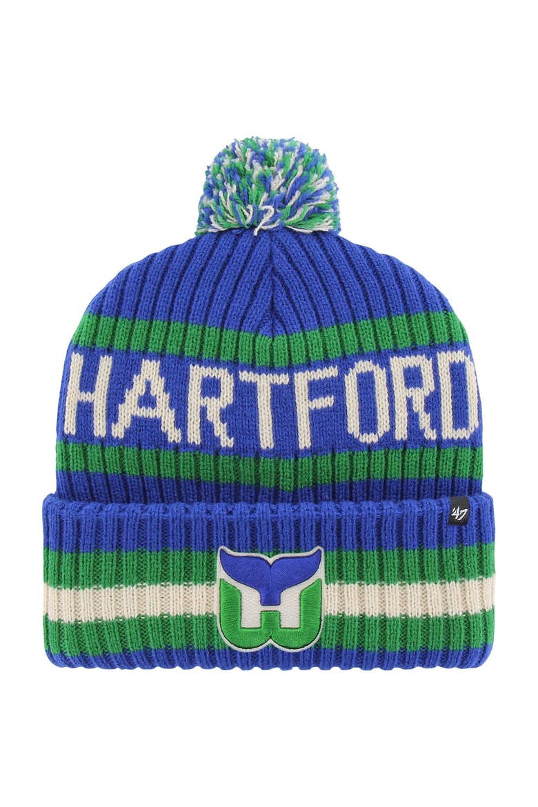 Men's '47 Blue Hartford Whalers Bering Cuffed Knit Hat with Pom, Main, color, Blue