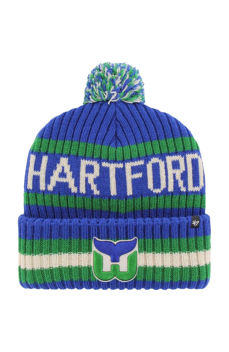 '47 Men's '47 Blue Hartford Whalers Bering Cuffed Knit Hat with Pom, Main, color, Blue