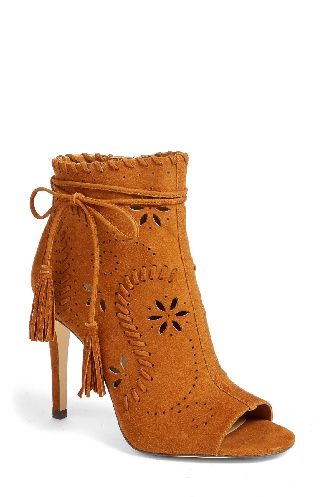 'Daner' Open Toe Bootie, Main, color, DARK MODERN COGNAC SUEDE