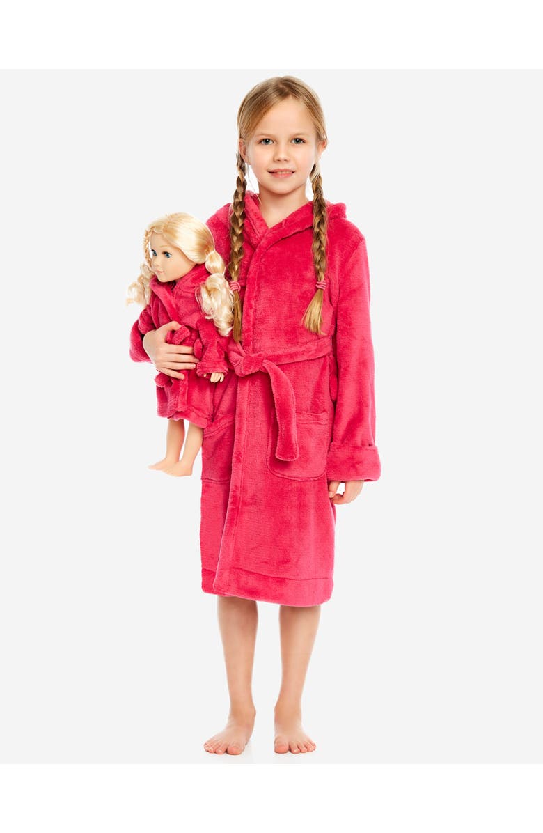 Leveret Girls Fleece Hooded Robe with Matching Doll Robe, Main, color, Hot Pink