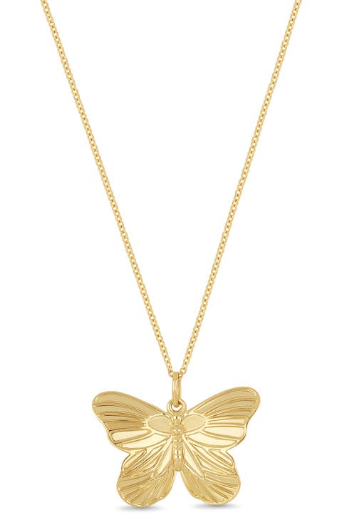 14K Yellow Gold Butterfly Pendant Necklace