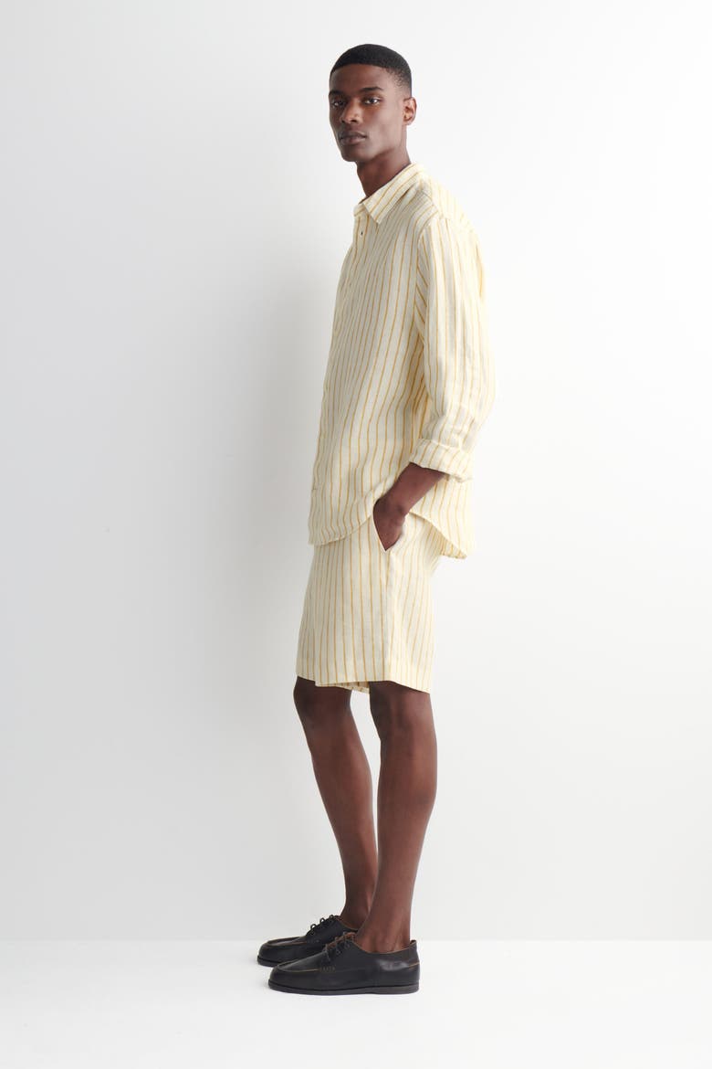 Tailored Linen Shorts, Alternate, color, YELLOW / STRIPED