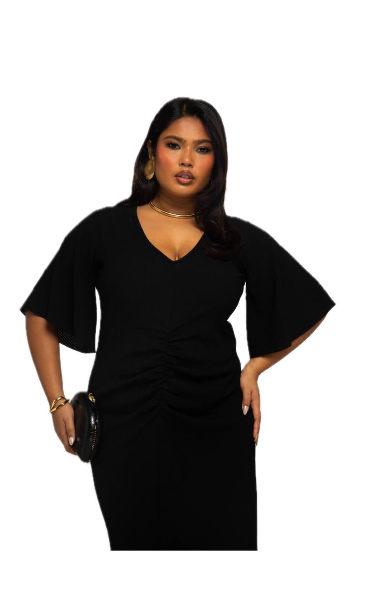 FASHION-SZN CURVE Ruched Flutter Sleeve Midi Dress, Alternate, color, 