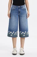 Bayeas Floral Embroidered High Waist Bermuda Denim Shorts