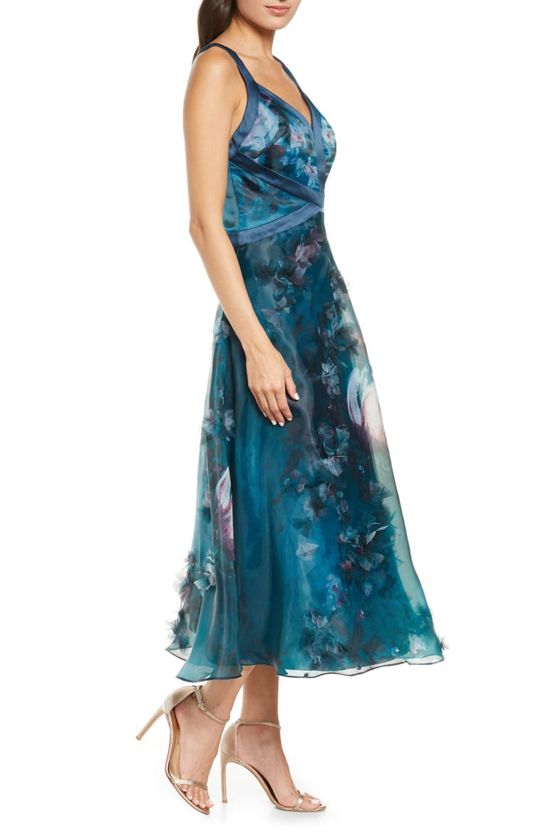 Embellished Floral Print Organza Midi Dress, Alternate, color, EMERALD