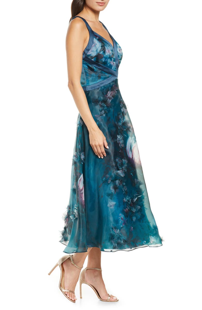 Marchesa Notte Embellished Floral Print Organza Midi Dress, Alternate, color, 