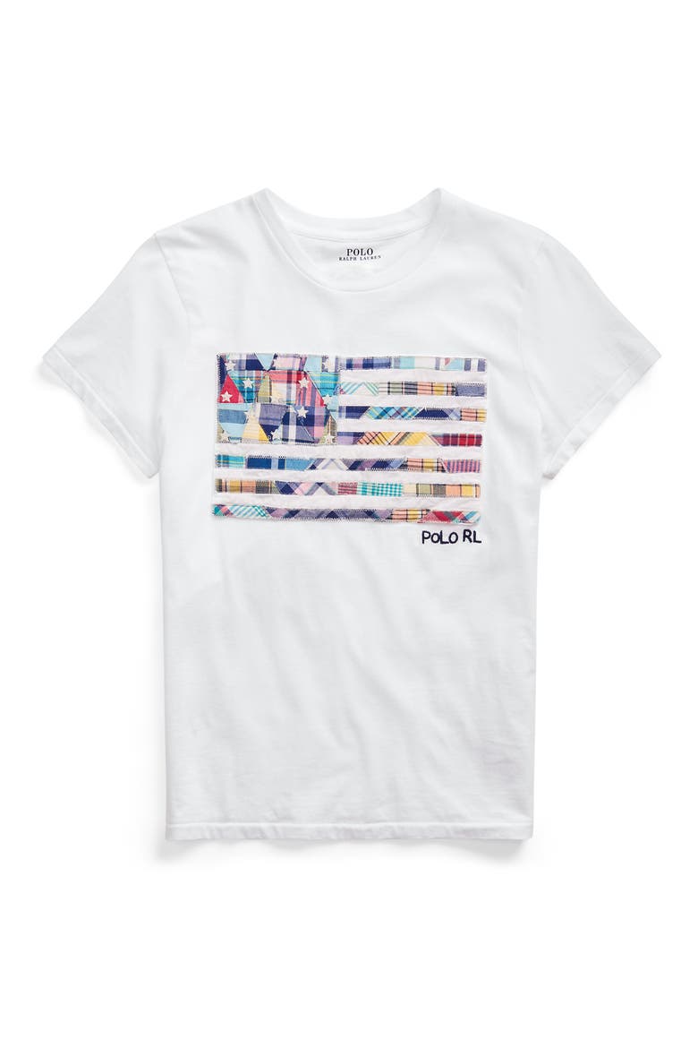 Embroidered Patchwork Flag T-Shirt, Alternate, color, WHITE