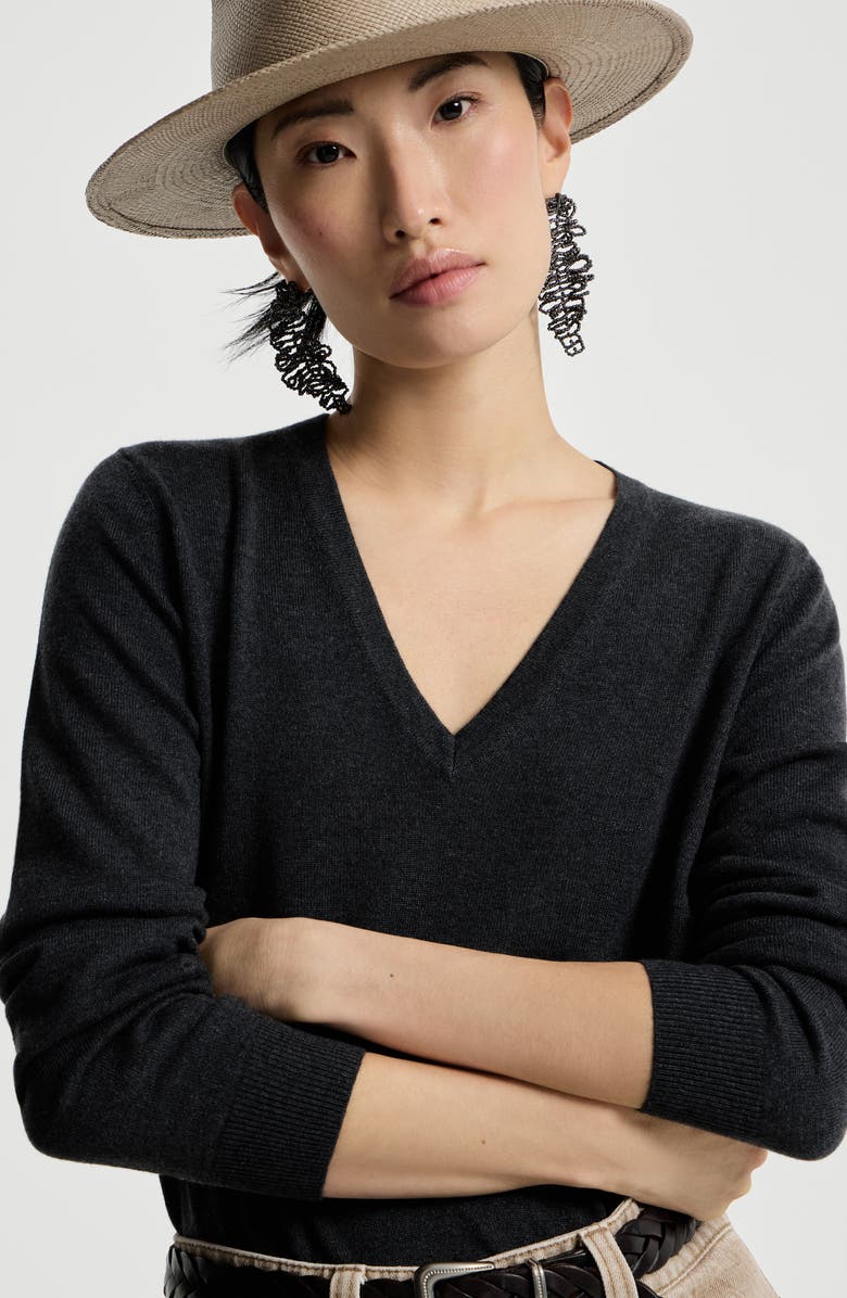 Brunello Cucinelli Cashmere sweater with monili, Alternate, color, Anthracite