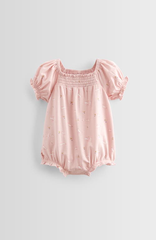Nordstrom Print Smocked Bubble Romper In Pink Lotus Bunny Leap