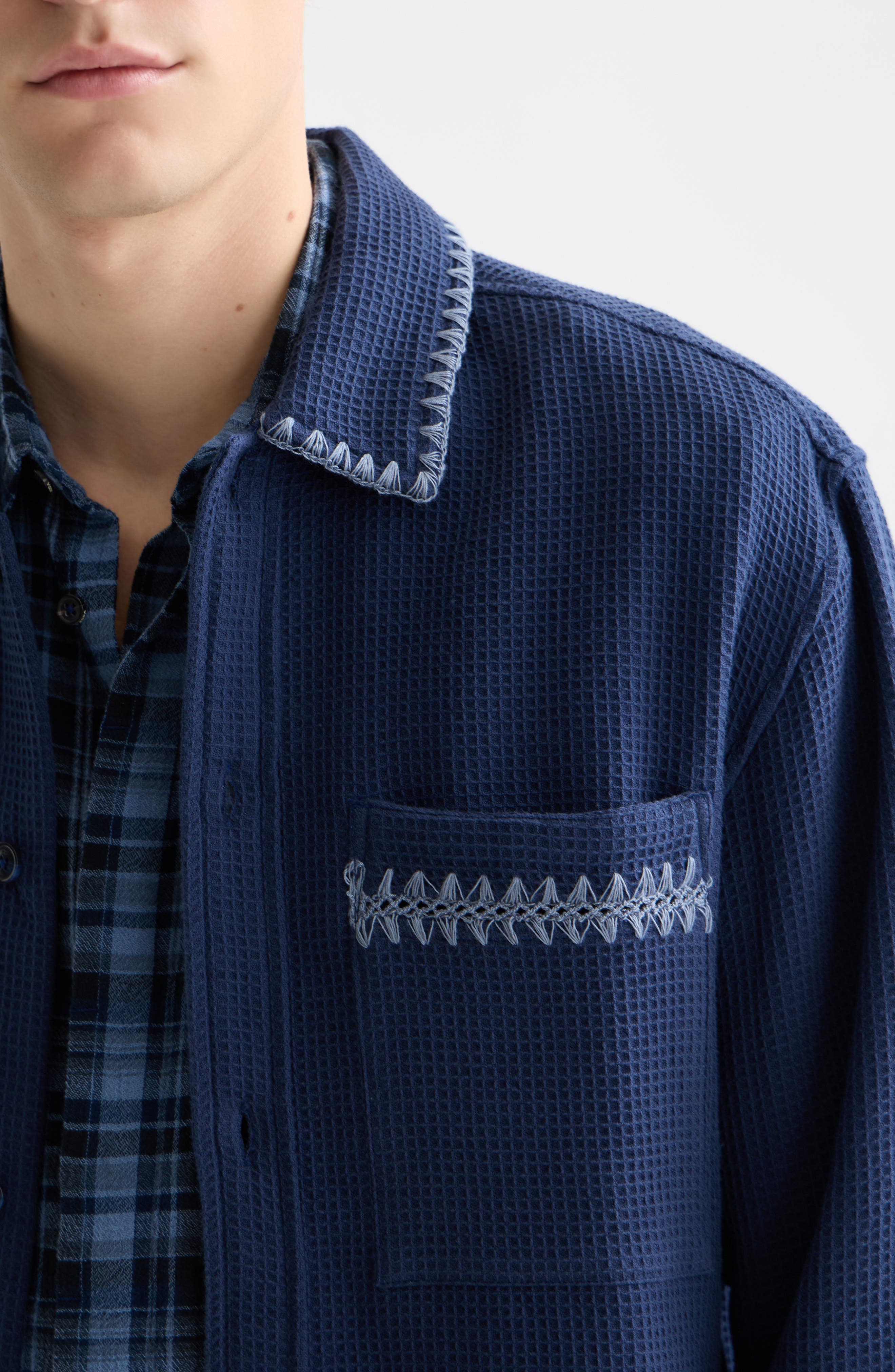 Waffle Texture Cotton Button-Up Shirt - image 2