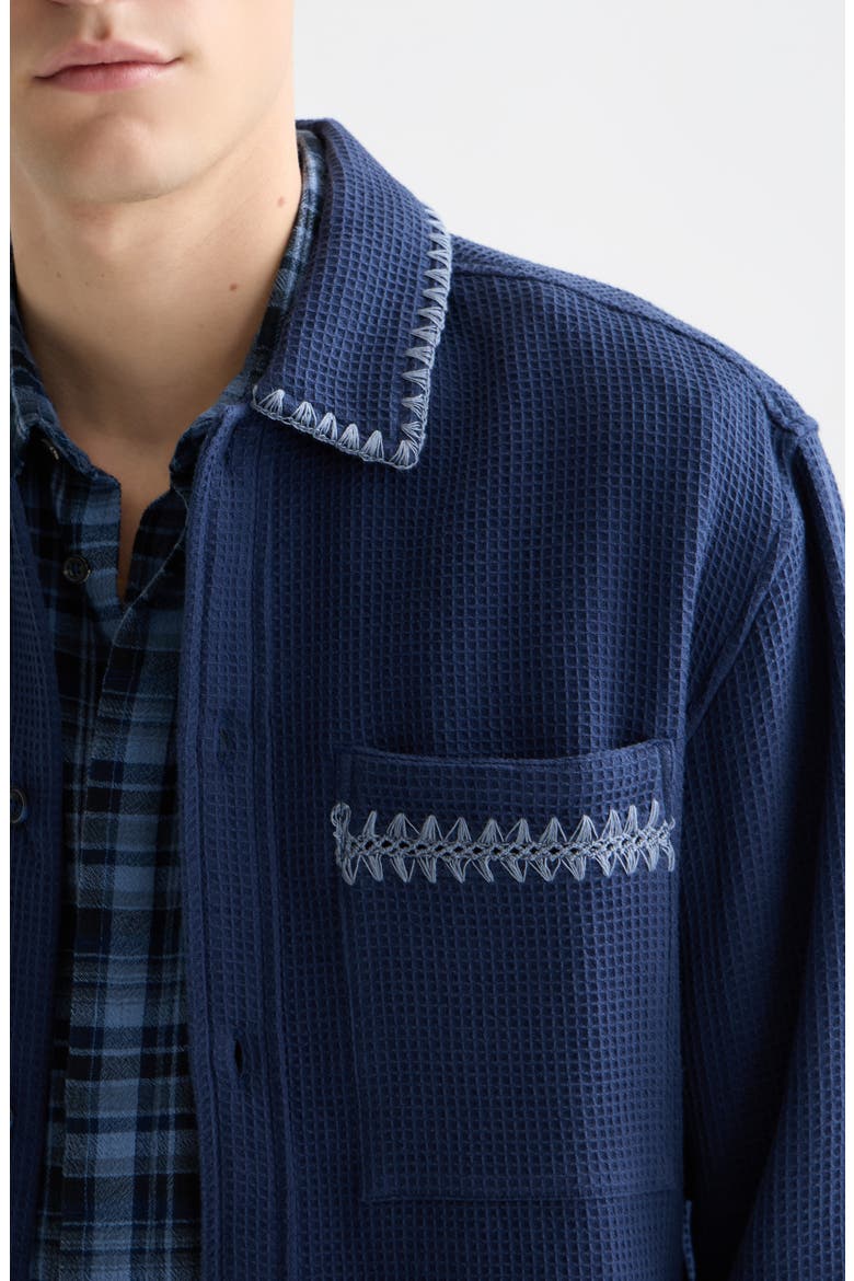 Waffle Texture Cotton Button-Up Shirt, Alternate, color, PAGEANT BLUE