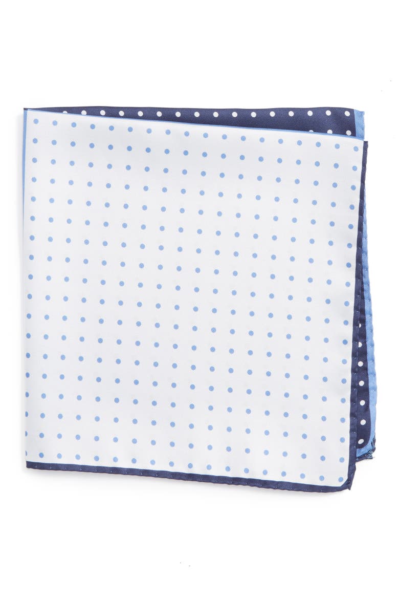 Nordstrom Four Panel Dot Silk Pocket Square, Main, color, BLUE