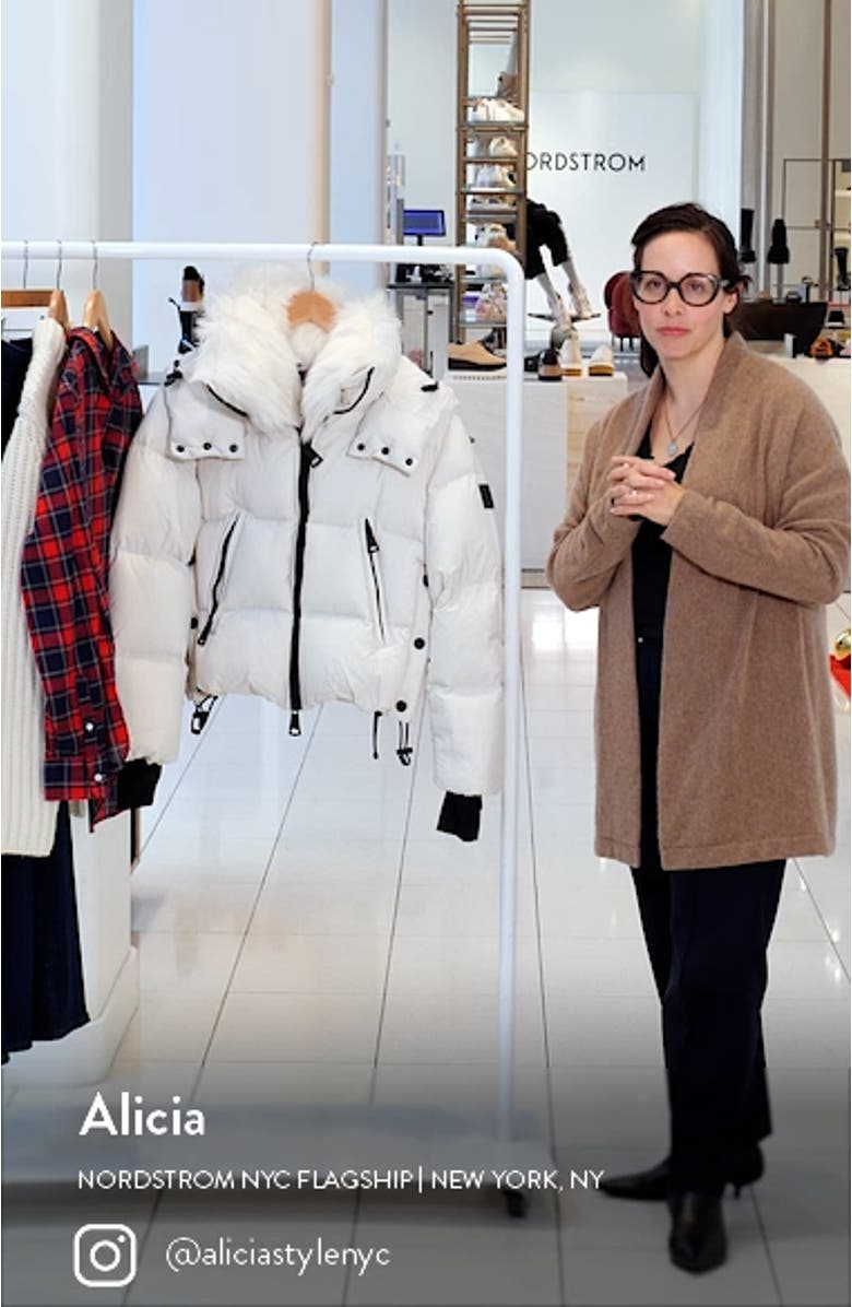 Kaia Water Resistant Down Puffer Jacket with Removable Genuine Shearling Trim, sales video thumbnail