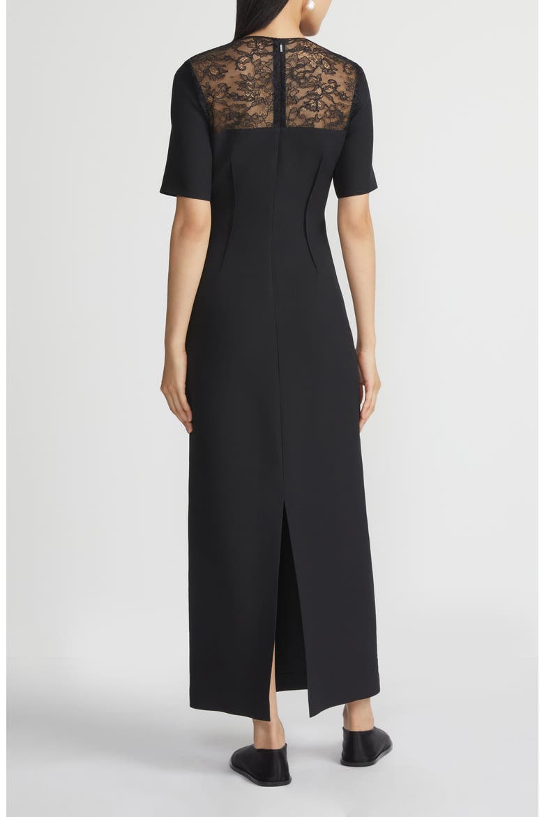 Lace Yoke Wool & Silk Crepe Sheath Dress, Alternate, color, BLACK
