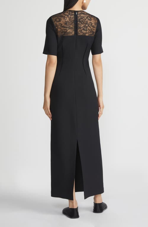 Lafayette 148 Wool-silk Crepe Lace Yoke Sheath Dress In Black