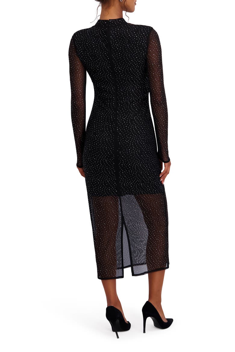 Studded Mesh Long Sleeve Midi Dress, Alternate, color, BLACK