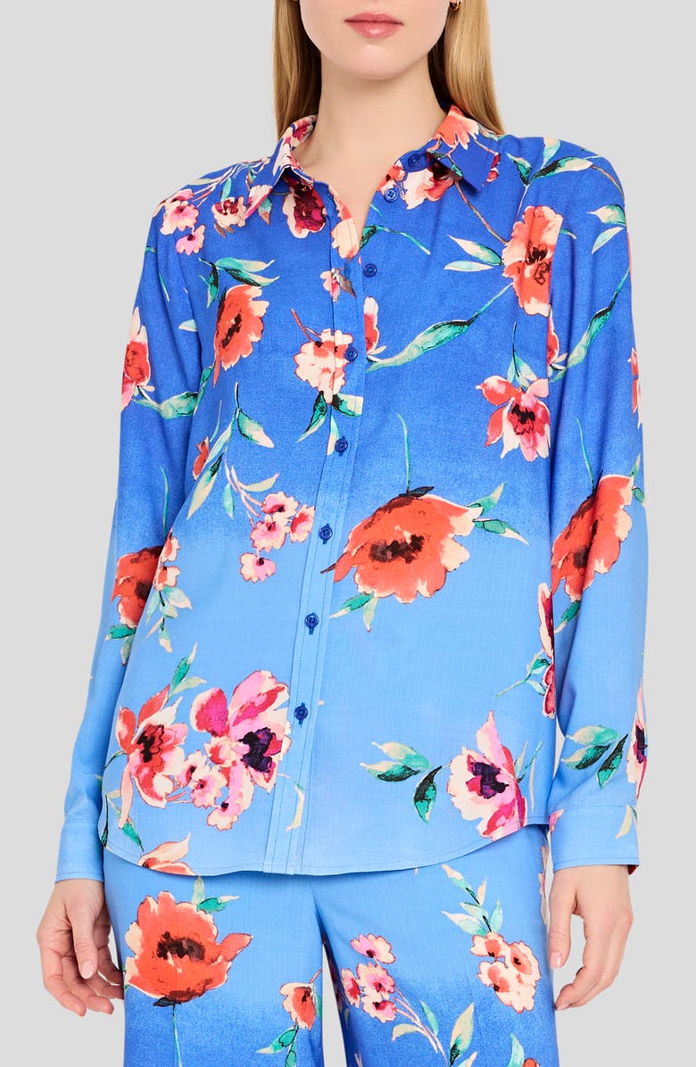 Tahari ASL Floral Print Shirt, Main, color, Peri Floral