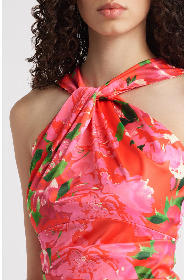 Floral Print Twist Neck Sheath Dress, Alternate, color, CHY