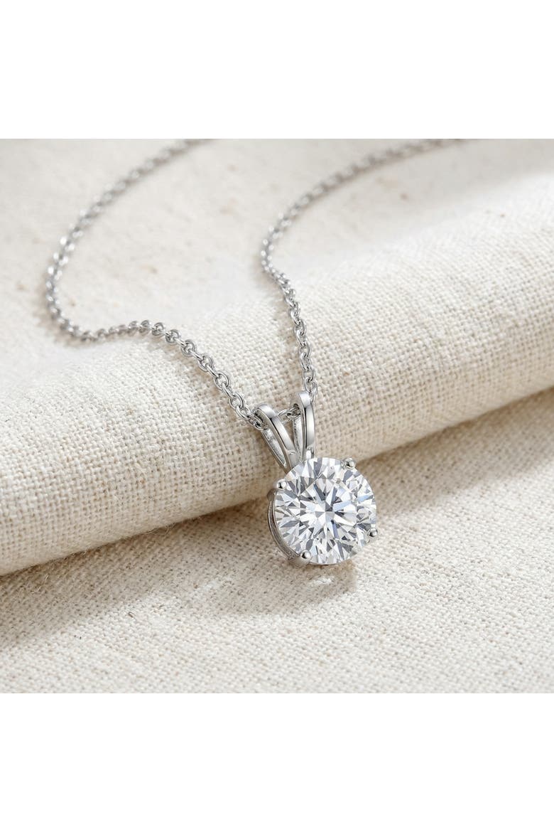 1 - 5 Ct Round Diamond 4-Prong Pendant 14k Gold Necklace Lab Grown, Alternate, color, White Gold - 2Ct