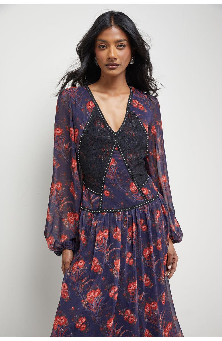 Warehouse Plunge Neck Pleated Maxi Dress, Alternate, color, Black