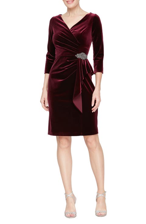 Embellished Velvet Cocktail Sheath Dress