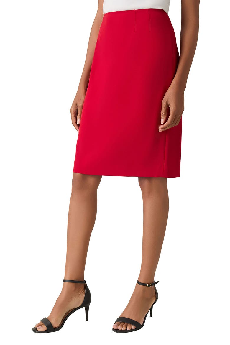 Stretch Crepe Knee Length Pencil Skirt, Alternate, color, FIRE RED