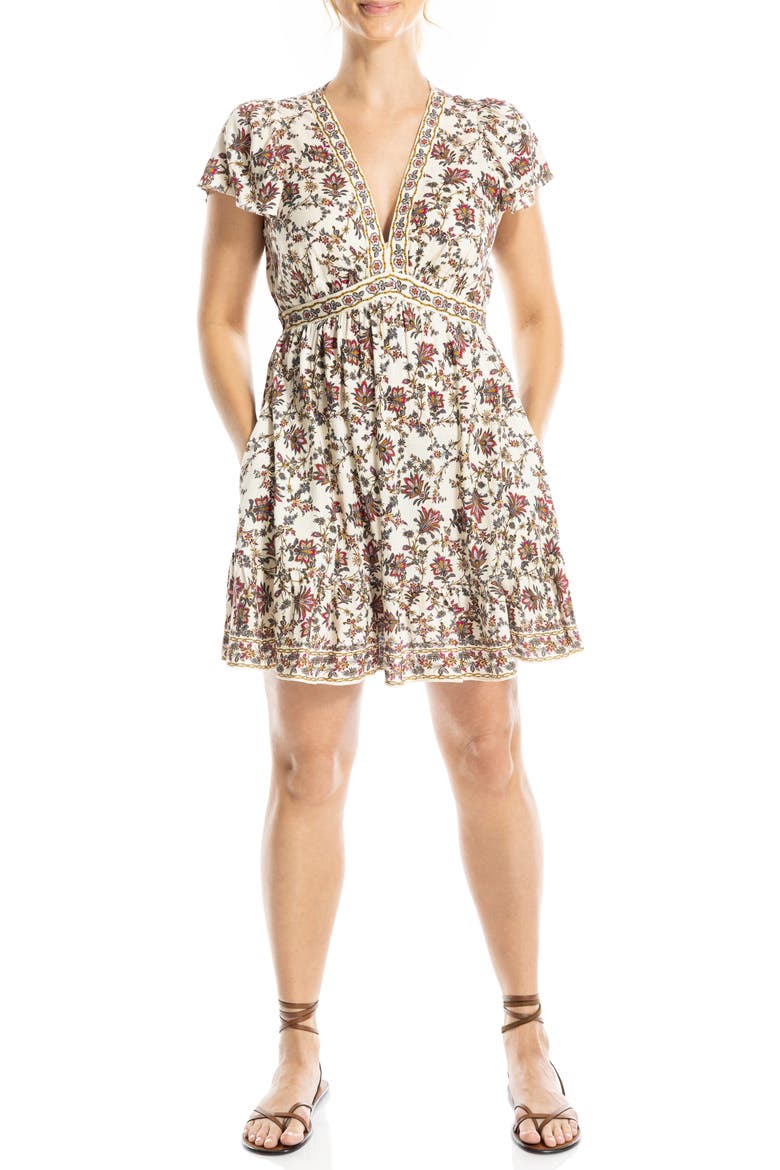 Flutter Sleeve Dress, Alternate, color, IVORY VINTAGE CHINTZ