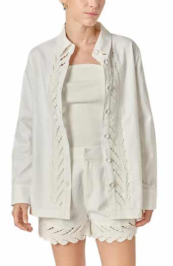 Eyelet Embroidered Oversize Linen & Cotton Button-Up Shirt