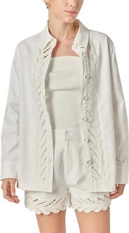 English Factory Eyelet Embroidered Oversize Linen & Cotton Button-Up Shirt