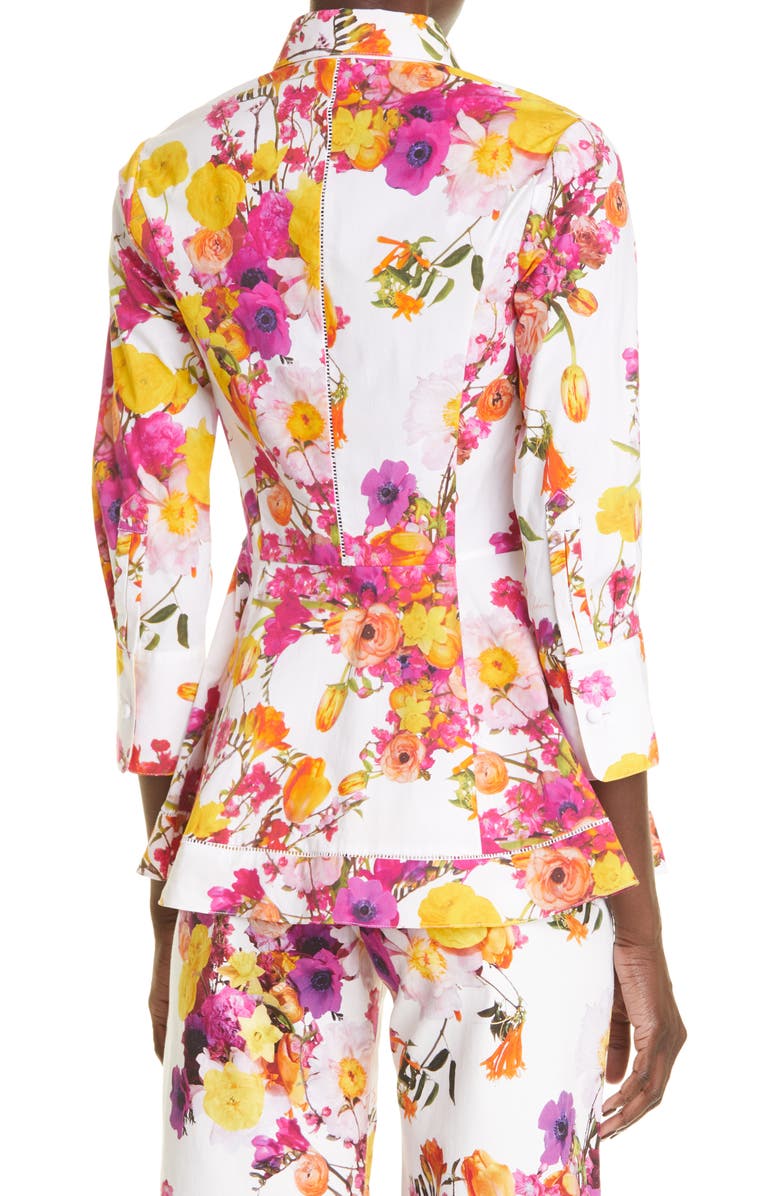 Adam Lippes Floral Print Peplum Button-Up Shirt, Alternate, color,