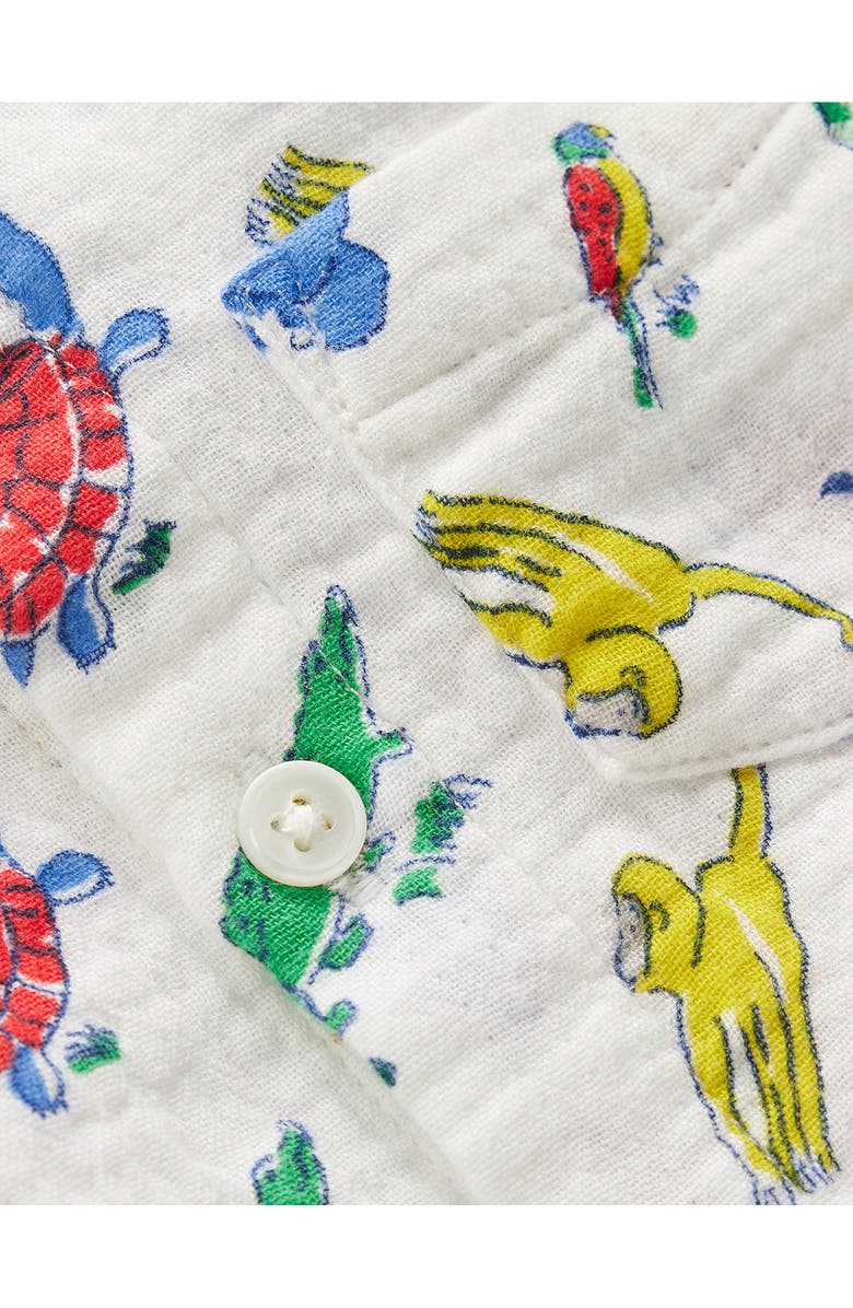 Mini Boden Cotton Gauze Short Sleeve Button-Up & Shorts Set, Alternate, color, Ivory Multi Jungle Animals