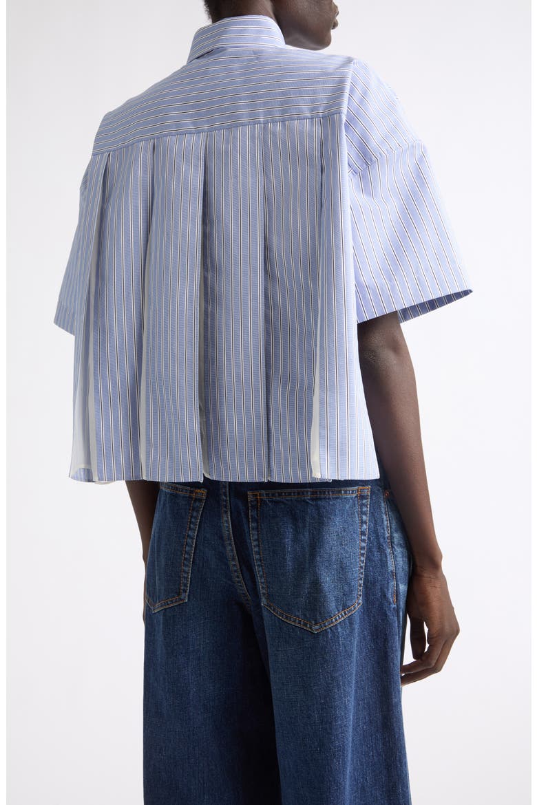 Pleat Back Crop Poplin Button-Up Shirt, Alternate, color, LIGHT BLUE STRIPE