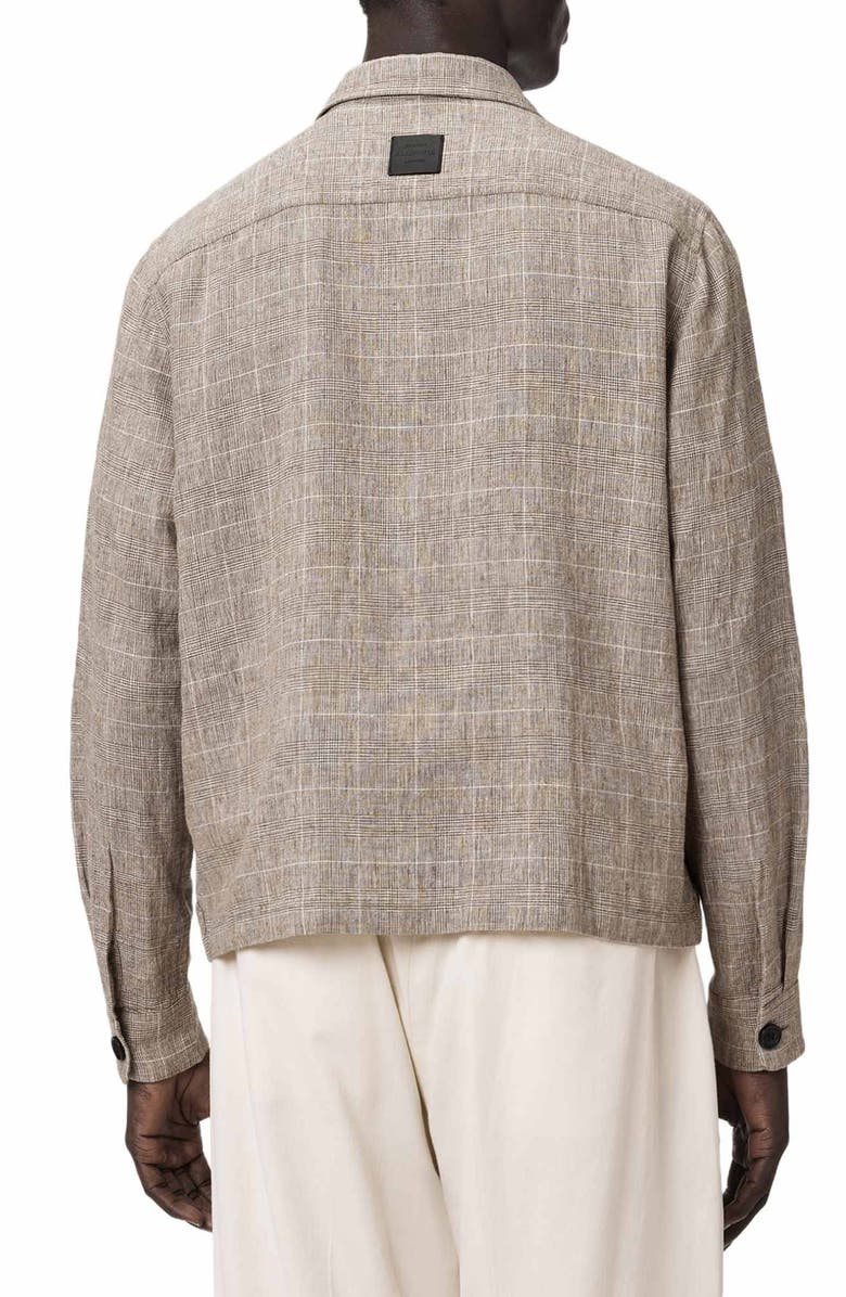 AllSaints Keal Embroidered Logo Glen Plaid Linen Blend Jacket, Alternate, color, Sediment Brown