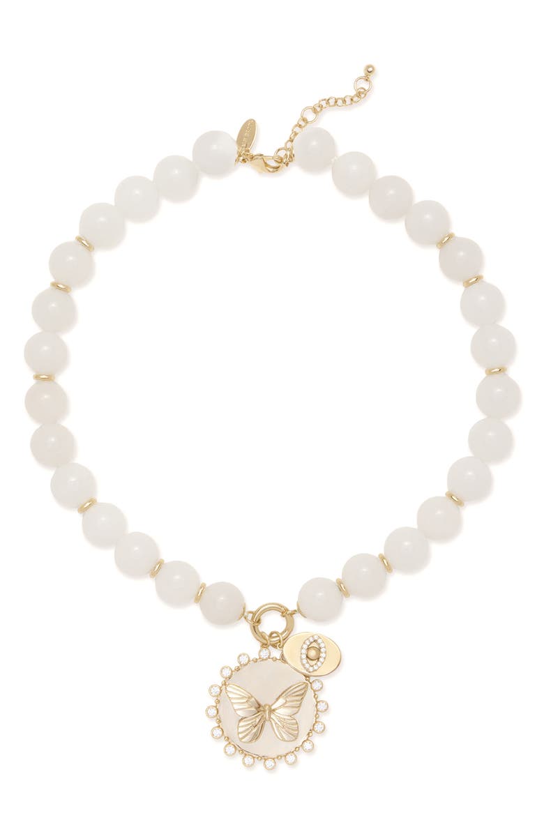 Ramy Brook Reva Butterfly Pendant Synthetic Turquoise Bead Necklace, Main, color, White